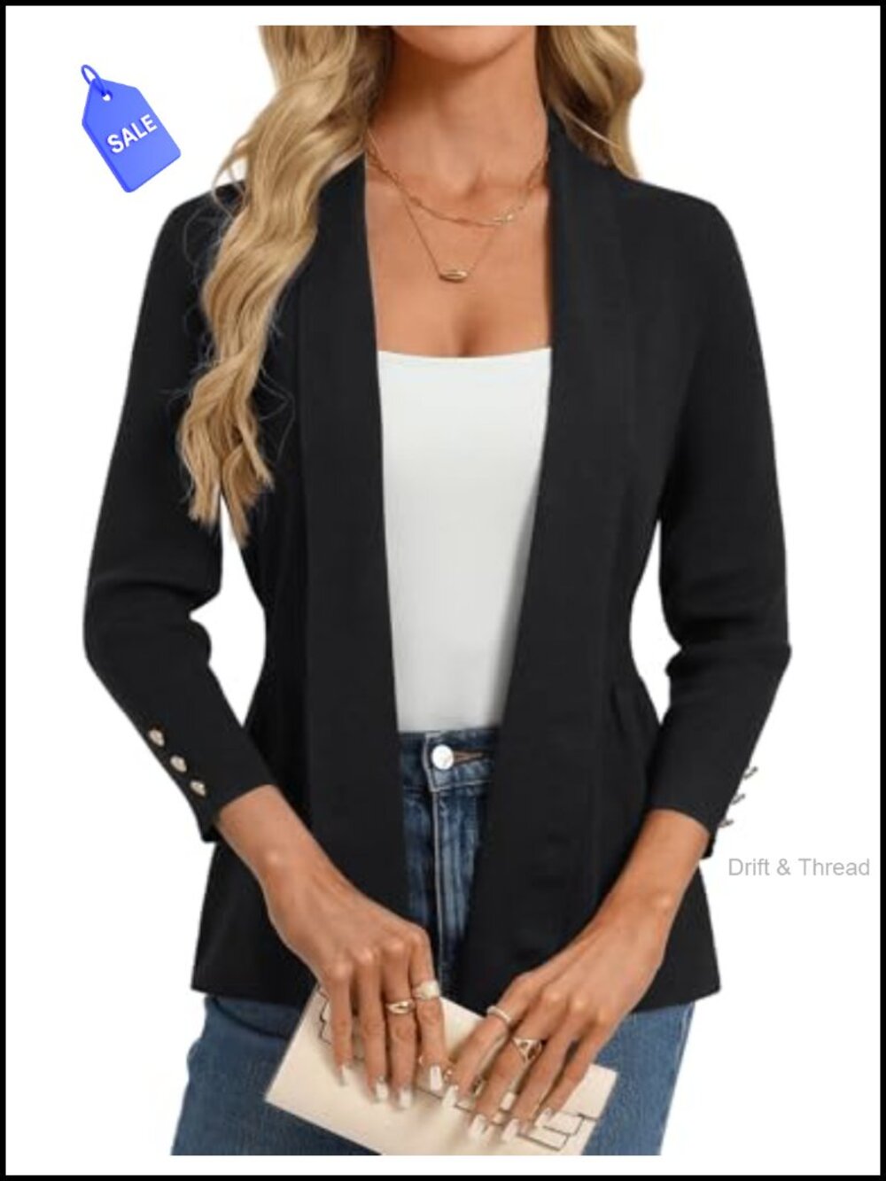 Women's Open Front Peplum Cardigan Lightweight 3/4 Sleeve V-Neck Knit